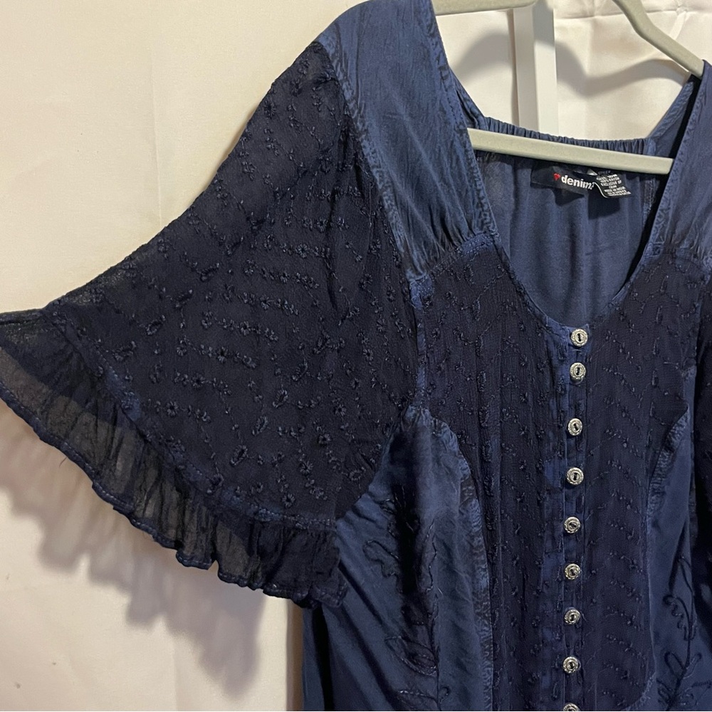 Christopher & Banks Navy Button-Front Embroidered Tunic - Picture 2 of 8